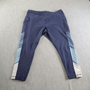 Reebok Legging Women 1X Blue Fleece Cotton Activewear High Waist Skinny Leg Logo